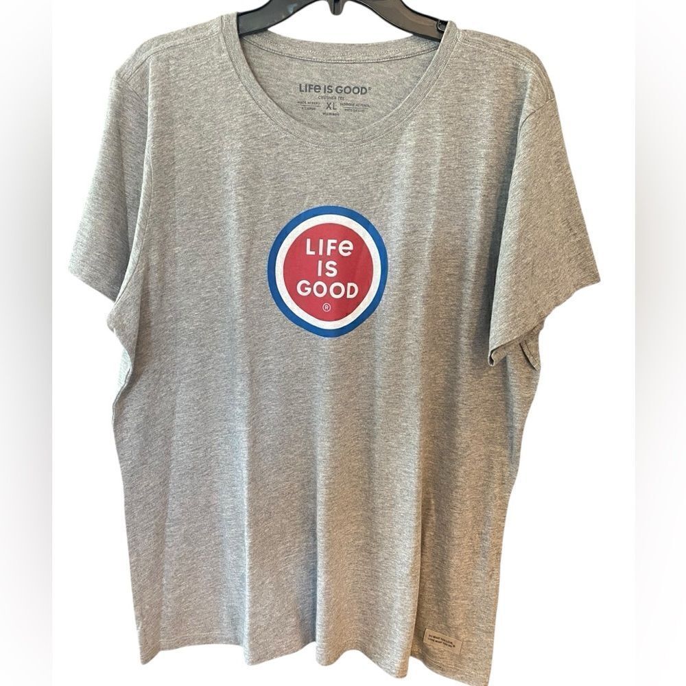 Life is Good Sz XL Women’s Heather Gray Bright Circle Logo T-Shirt
